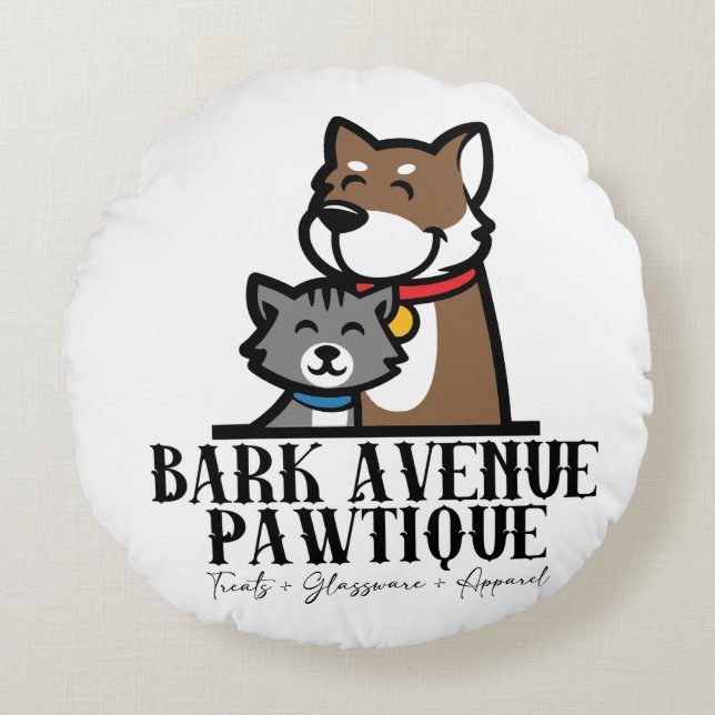 Bark Avenue Pawtique Rundes Kissen (Vorderseite)