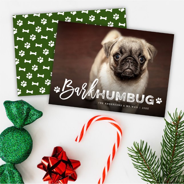 Bark Humbug Typografie Dog Lover Foto Funny Pet Feiertagskarte (Von Creator hochgeladen)