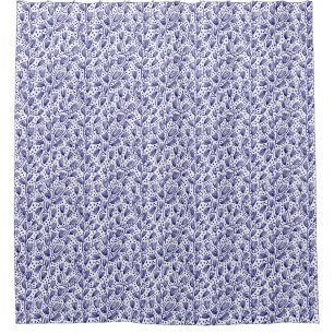Barkcloth Style Pattern - Dunkle Marine auf Weiß Duschvorhang