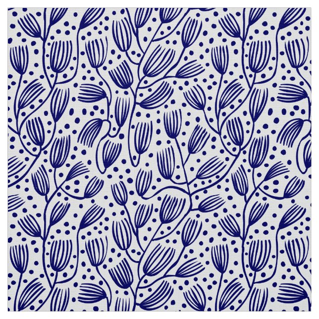 Barkcloth Style Pattern - Dunkle Marine auf Weiß Stoff (Muster)