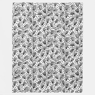 Barkcloth Style Pattern - Schwarz auf Weiß Fleecedecke