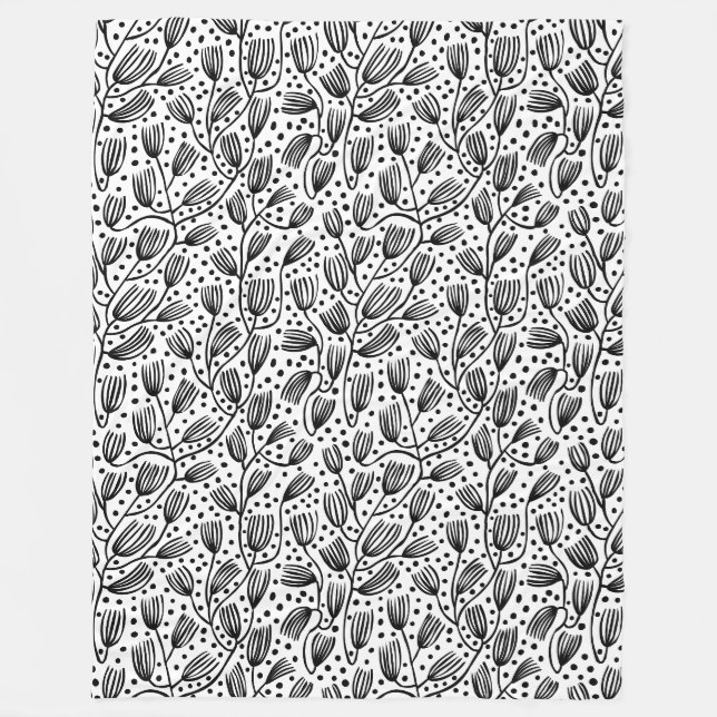 Barkcloth Style Pattern - Schwarz auf Weiß Fleecedecke (Vorderseite)