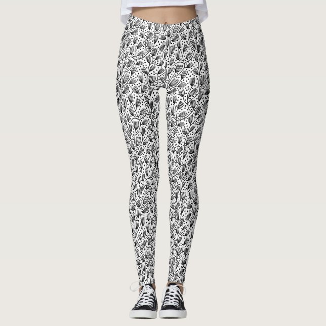 Barkcloth Style Pattern - Schwarz auf Weiß Leggings (Vorderseite)