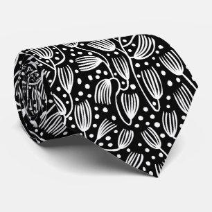 Barkcloth Style Pattern - Weiß auf Schwarz Krawatte