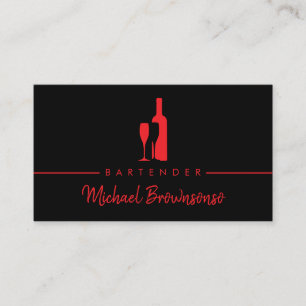 Barkeeper Bar Club Modern Schwarz Rot Visitenkarte