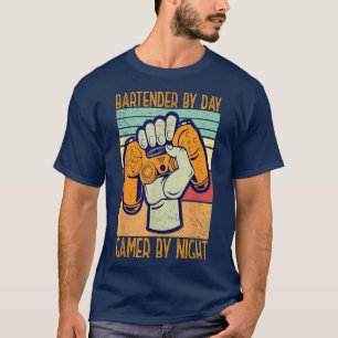Barkeeper by Day Gamer by Night Retro Vintag T-Shirt