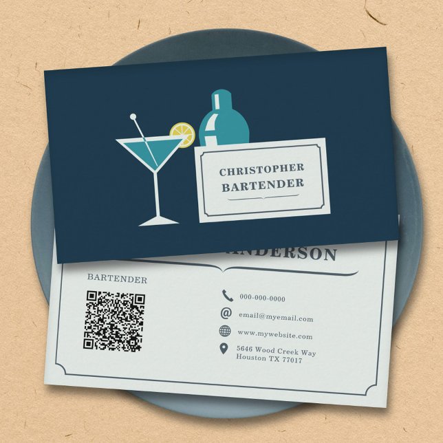 Barkeeper - Dunkelblau Visitenkarte (Bartender - Dark Blue Business Card)