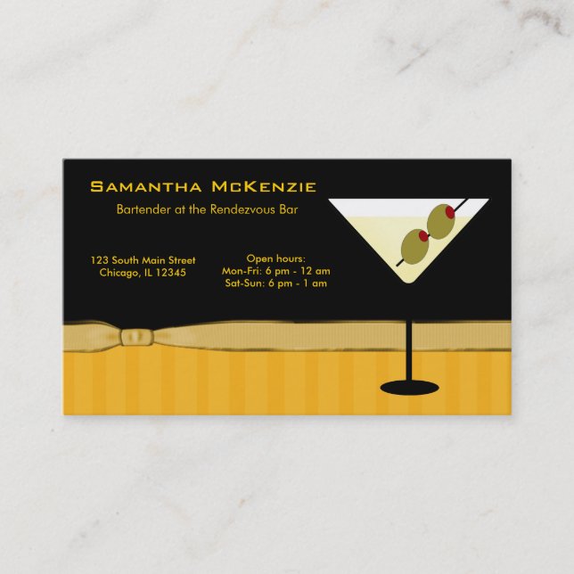 Barkeeper/Eigentümer Bar Visitenkarte (Vorderseite)