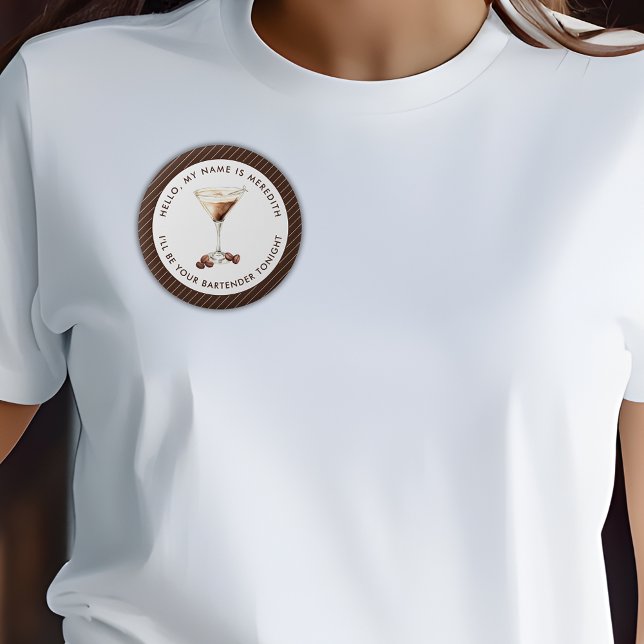 Barkeeper Espresso Martini Cocktail Event Button (Bartender Espresso Martini Cocktail Theme Elegant Stripes Pattern Logo Event Button)