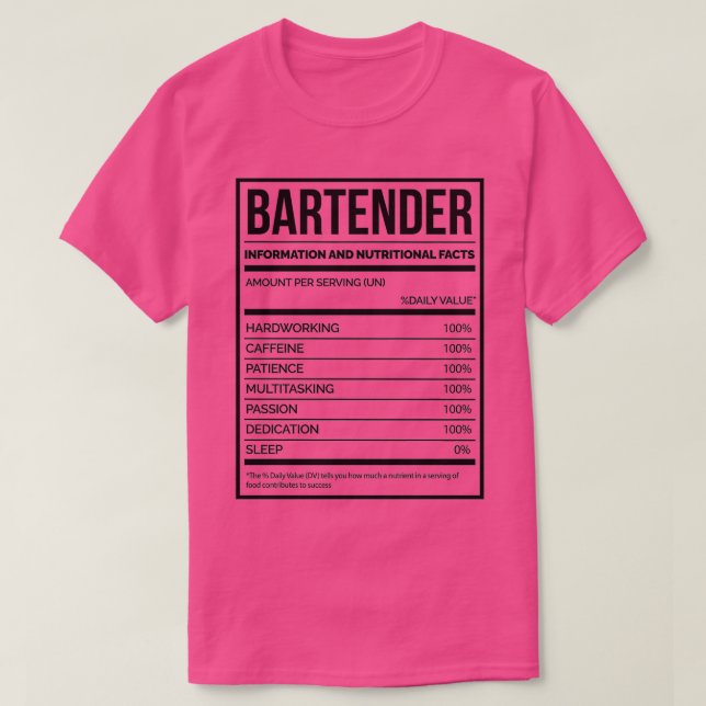 Barkeeper Funny Bartending Nutrition Label T-Shirt (Design vorne)