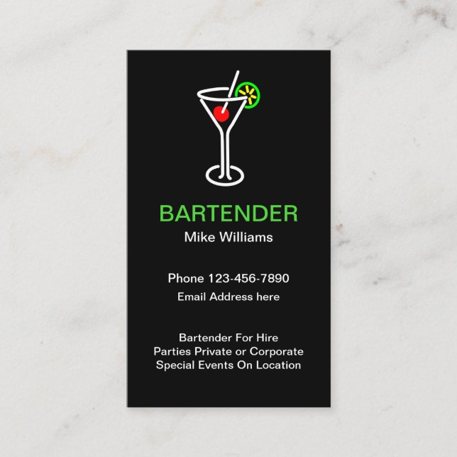 Barkeeper für Miete Visitenkarte (Vorderseite)