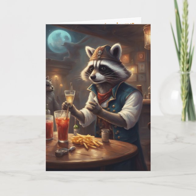 Barkeeper Geburtstag lustiger skurriler Waschbär Karte (Vorderseite)