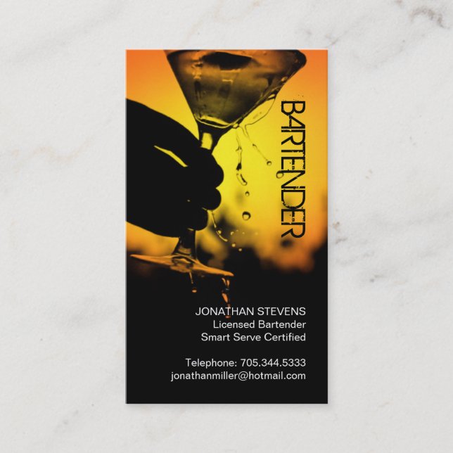 Barkeeper-Geschäfts-Karte Visitenkarte (Vorderseite)