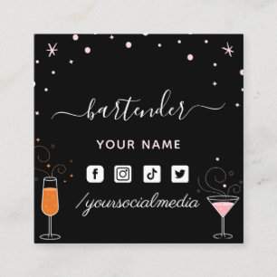 Barkeeper Glamour Cocktail Signature Calligraphy Quadratische Visitenkarte