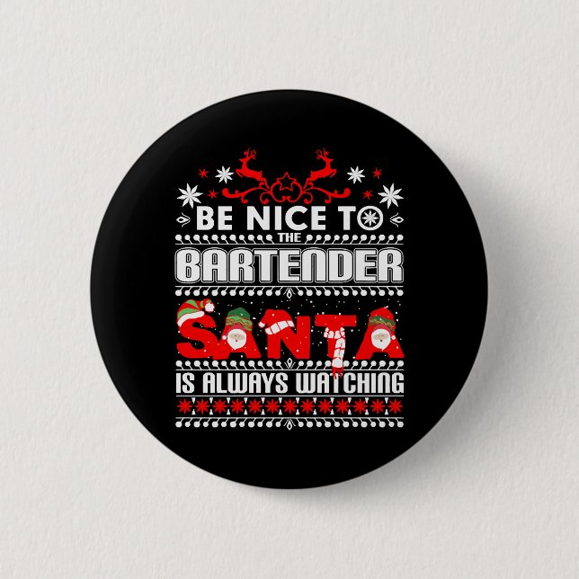 Barkeeper hässlicher Weihnachtspullover Geschenk L Button (Vorderseite)