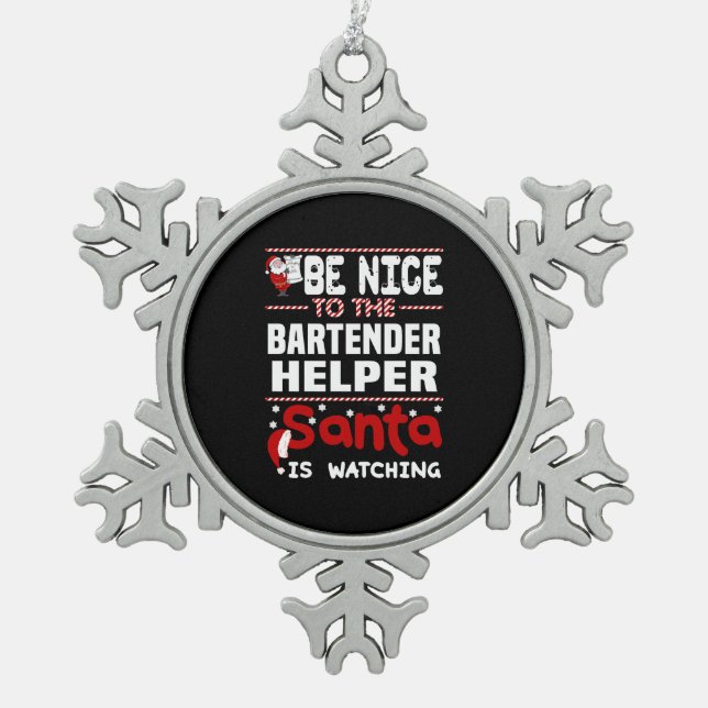 Barkeeper Helper Schneeflocken Zinn-Ornament (Vorderseite)