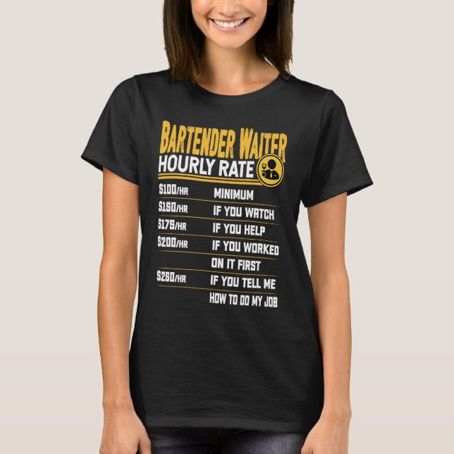 Barkeeper-Kellner-Stundensatz-Barkeeper-Server Wai T-Shirt (Vorderseite)