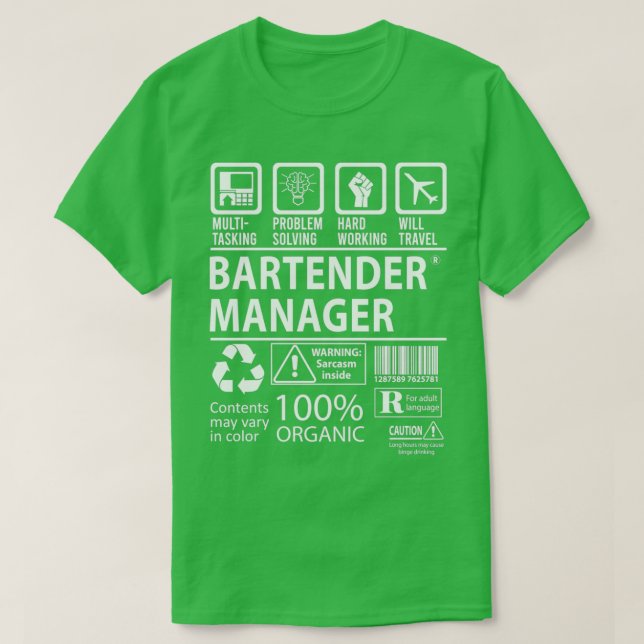 Barkeeper Manager Multitasking-Jobübergabeelement T-Shirt (Design vorne)