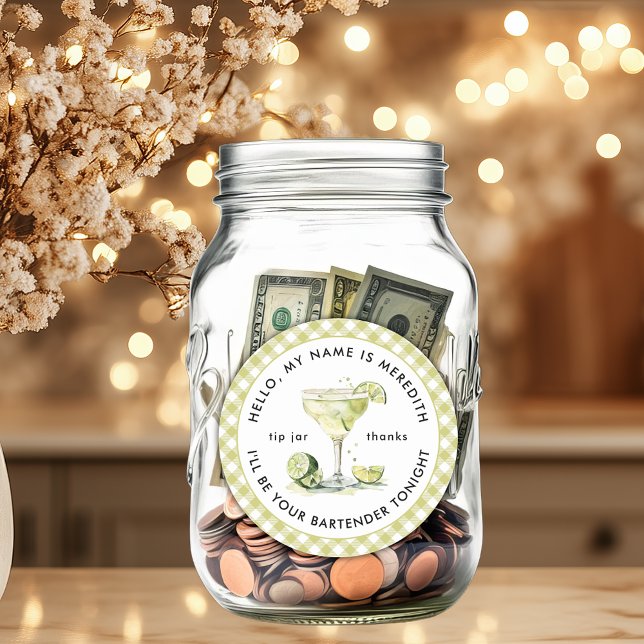 Barkeeper Margarita Cocktail Tipp Jar Runder Aufkleber (Bartender Margarita Cocktail Theme Personalized Tip Jar Sticker)