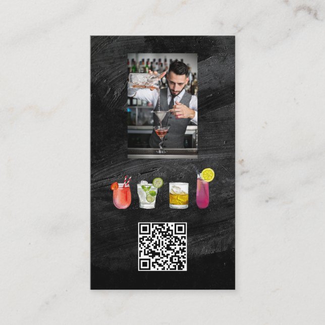 Barkeeper mixt Getränke | QR-Code Visitenkarte (Vorderseite)