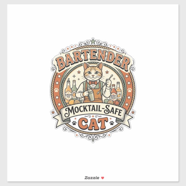 Barkeeper Mocktail-sicherer Katze Barkeeper Mockta Aufkleber (Blatt)