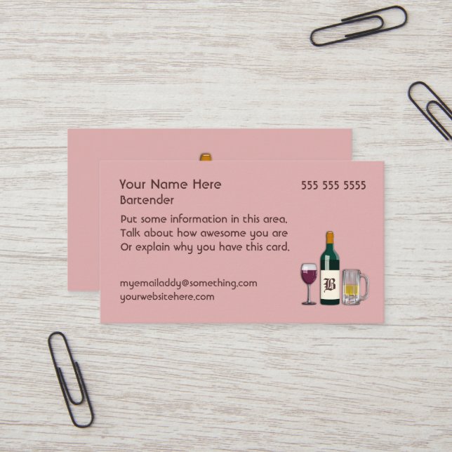 Barkeeper Pink Visitenkarte (Vorderseite/Rückseite Beispiel)