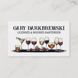 Barkeeper trinkt Wein-Martini-Brandbrille Visitenkarte