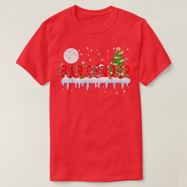 Barkeeper Xmas Tree Light Leopard Weihnachtsmannmü T-Shirt (Design vorne)