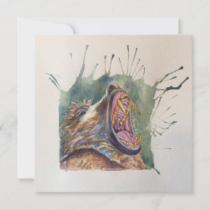 Barken Baboon Postcard Art Notecard Dankeskarte