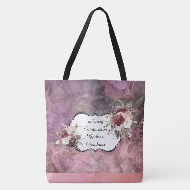 Barmherzigkeit Mitgefühl Floral Wildleder Tasche  (Vorderseite)