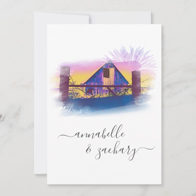 *~* Barn American Flag AR19 QR UAWG Wedding Einladung (Vorderseite)