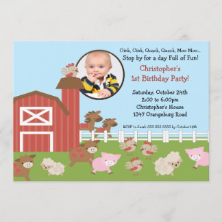 Barn Animal Fun Foto Geburtstag Einladung