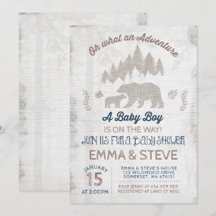 Bärn-Babyparty-Einladungs-Jungen-Abenteuer-Dusche Einladung