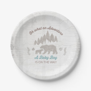 Bärn-Babyparty-Pappteller-Jungen-Abenteuer-Dusche Pappteller