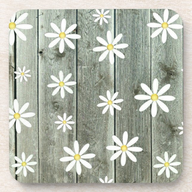 Barn Board Daisy Blume Getränkeuntersetzer (Vorderseite)