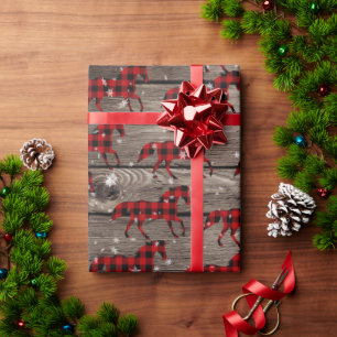 Barn Board Snowy Buffalo Kariertes Weihnachtspferd Geschenkpapier