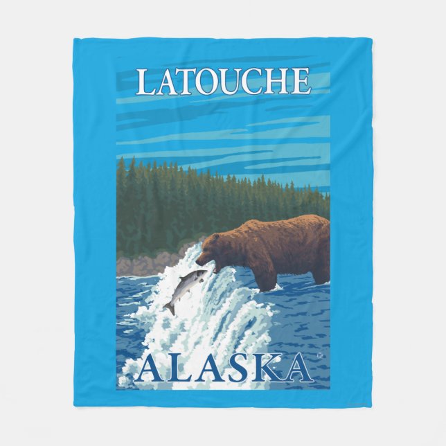 Bärn-Fischen im Fluss- Latouche, Alaska Fleecedecke (Vorderseite)