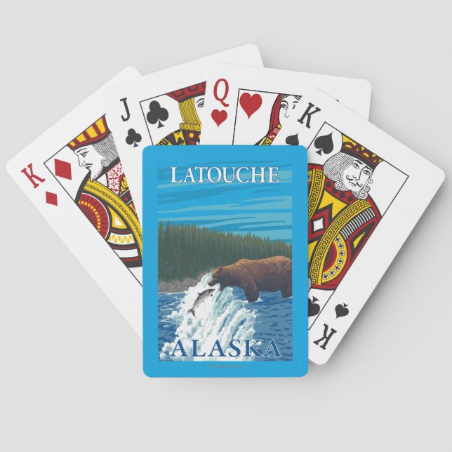 Bärn-Fischen im Fluss- Latouche, Alaska Spielkarten (Rückseite)