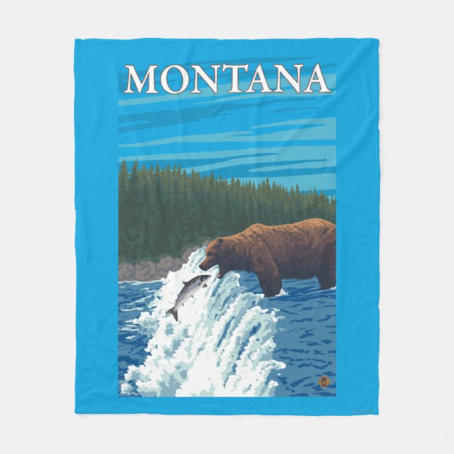 Bärn-Fischen im Fluss- Montana Fleecedecke (Vorderseite)