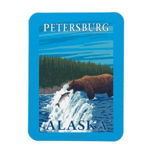 Bärn-Fischen im Fluss- Petersburg, Alaska Magnet