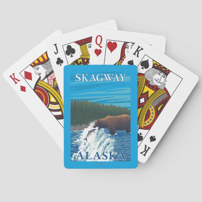 Bärn-Fischen im Fluss- Skagway, Alaska Spielkarten (Rückseite)