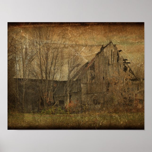Barn Grunge Texture Sepia Vintages Land Rustikal Poster (Vorne)