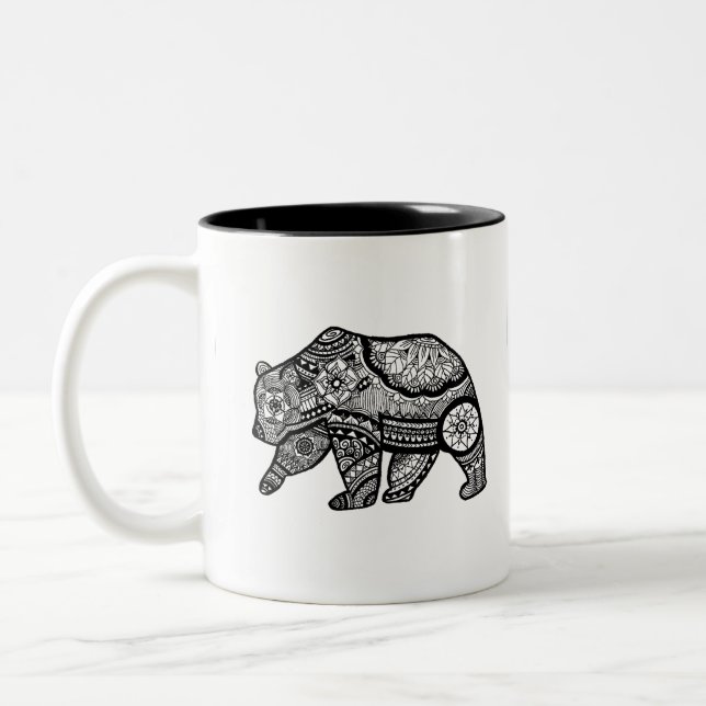 Bärn-Mandala-Kunst Zweifarbige Tasse (Links)