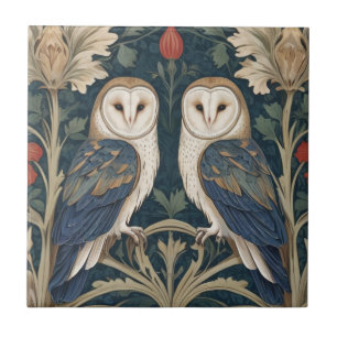 Barn Owl Couple William Morris Stil zwei Eulen Fliese