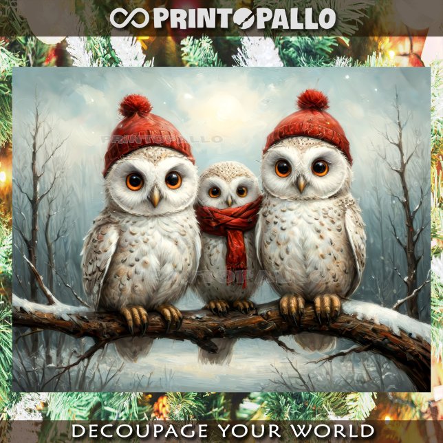 Barn Owl glückliche Weihnachtsfamilie auf einem Zw Seidenpapier (Von Creator hochgeladen)
