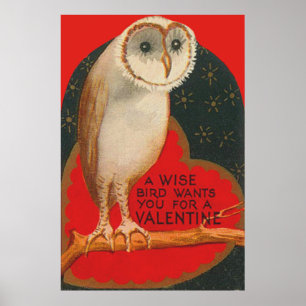 Barn Owl Herz Tree Stars Valentine Poster