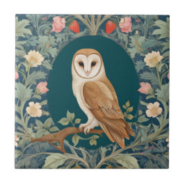 Barn Owl im Oval William Morris-Stil Links gegenüb Fliese