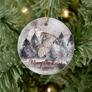 Barn Owl Moon Wasserfarbenwald Weihnachtsschmuck
