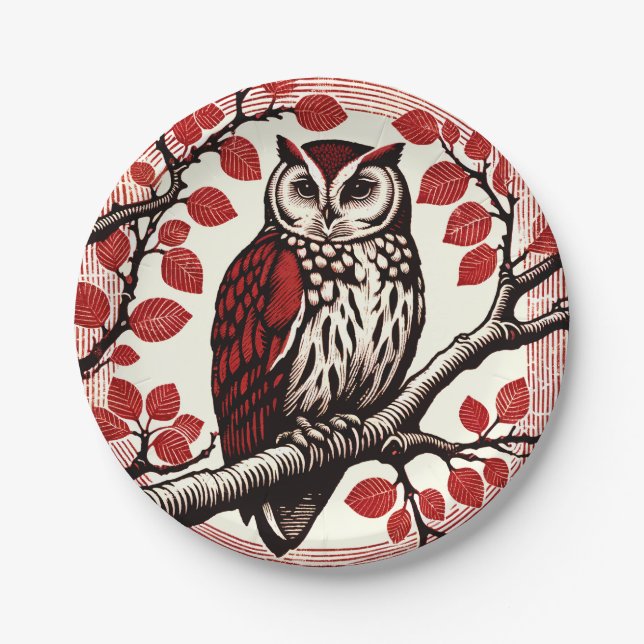 Barn Owl Nature Lovers Owls Tree Earth Day Pappteller (Vorderseite)