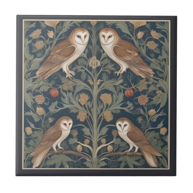 Barn Owl Pattern William Morris style Owls Fliese (Vorderseite)